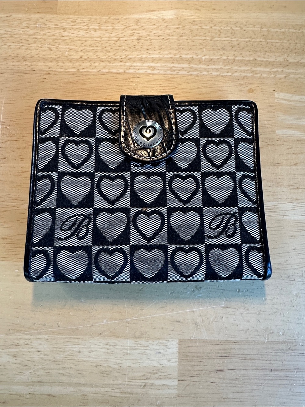 Brighton Black & White Heart Check Snap Wallet